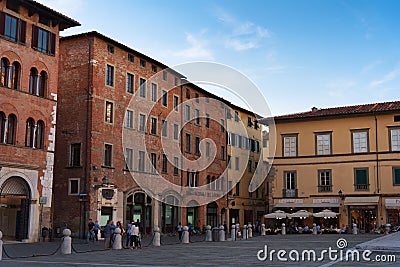 LUCCA, ITALY â€“ MAY 23, 2017: Magnificent summer daily view of the Piazza San Michele Saint Michael square in Lucca, Italy. Editorial Stock Photo